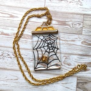 Vintage JJ Jonette Lucite Spider on Web Pendant Necklace